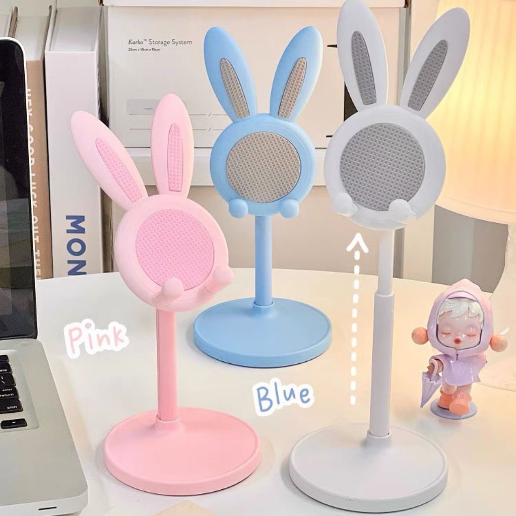 Stand HP Kelinci Lucu Adjustable | Dudukan HP Meja Anti Slip Estetik Kekinian