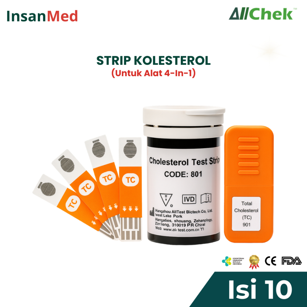Allchek Strip Kolesterol – Cholesterol Test Strip Multimeter 4-in-1 Isi 10