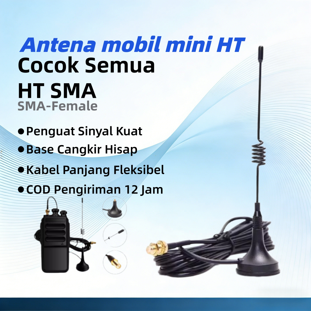 Antena Mobil Mini HT Penguat Sinyal Kuat SMA-Female Base Cangkir Hisap Kabel Panjang Fleksibel untuk