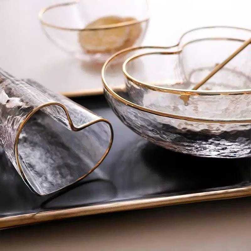 Set 3in1 Bowl dan Gelas Kaca Bentuk Love