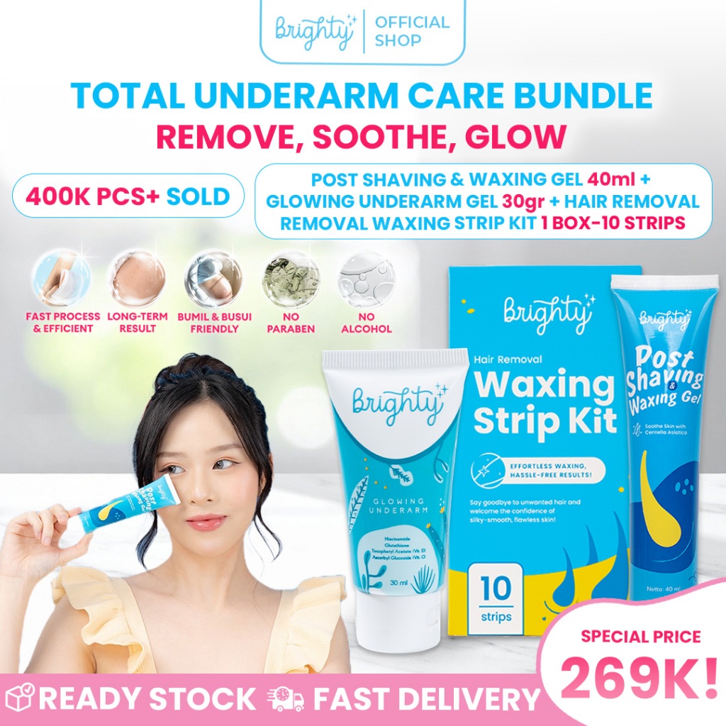 Brighty Post Shaving & Waxing Gel + Glowing Underarm + Waxing Strip Kit Waxing pencukur bulu kemalua