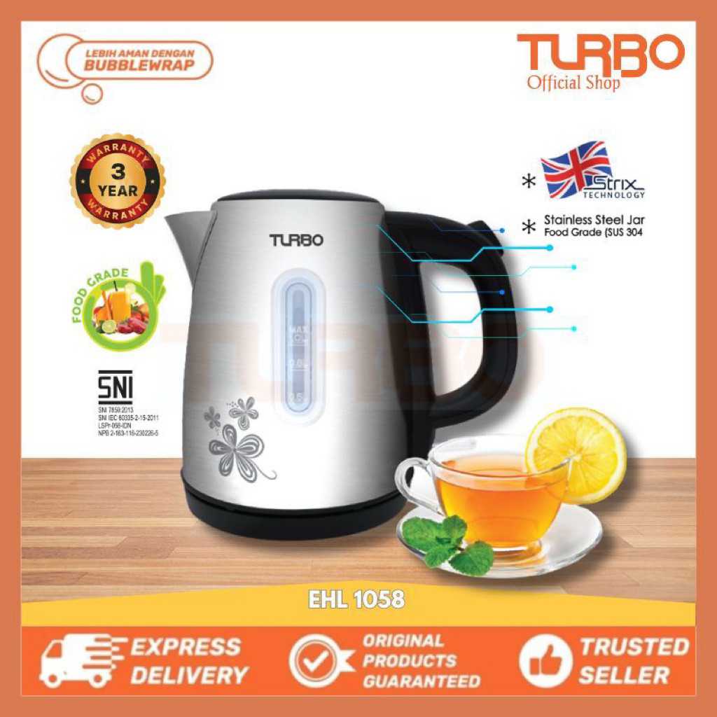 Kettel atau teko listrik Turbo (tipe EHL1058) adalah pemanas air elektrik berkapasitas 1 liter denga