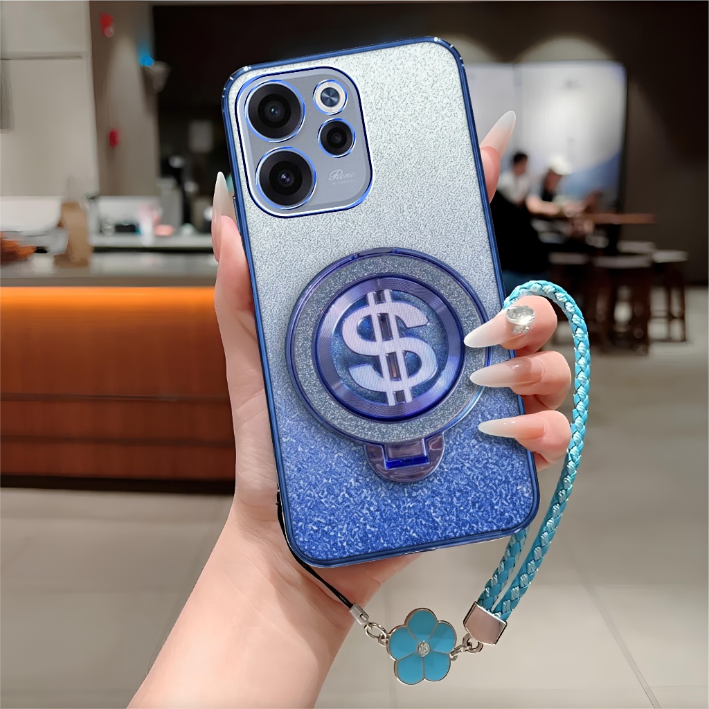 Softcase Oppo Reno 15F / Reno 15 5G Glitter Dollar Ring Free Tali Bunga Premium