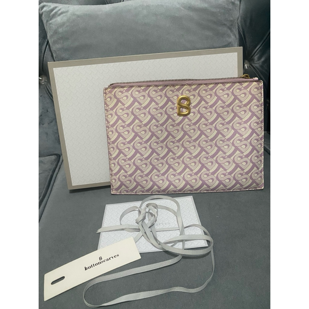 Preloved Bimu Lavender Buttonscarves Clutch Tas Bag Dompet Wanita Resleting Box
