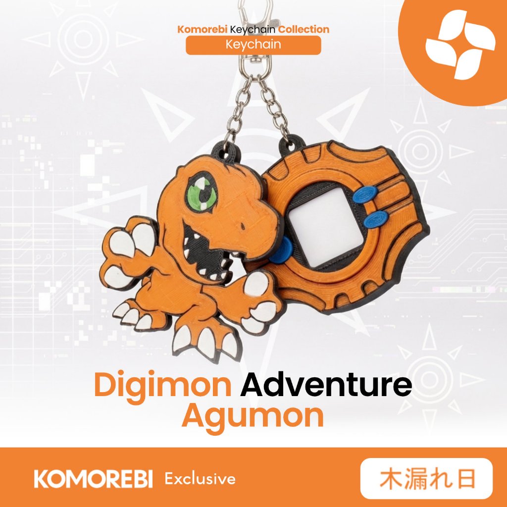 "Gantungan Kunci Digimon Agumon dan Digivice Keychain Anime 3D Print Koleksi Komorebi Aksesoris Tas 