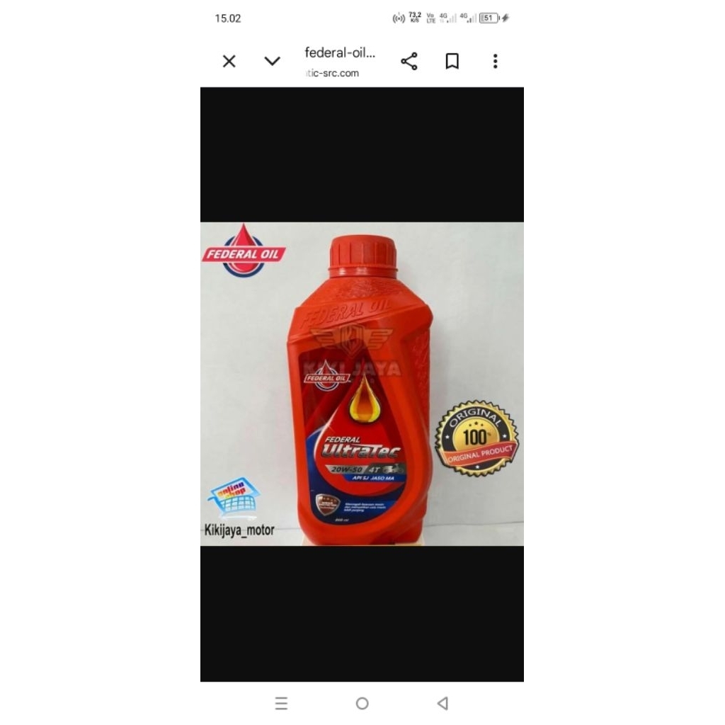 Oli Federal Ultratec 800ml Oli mesin motor 4tak