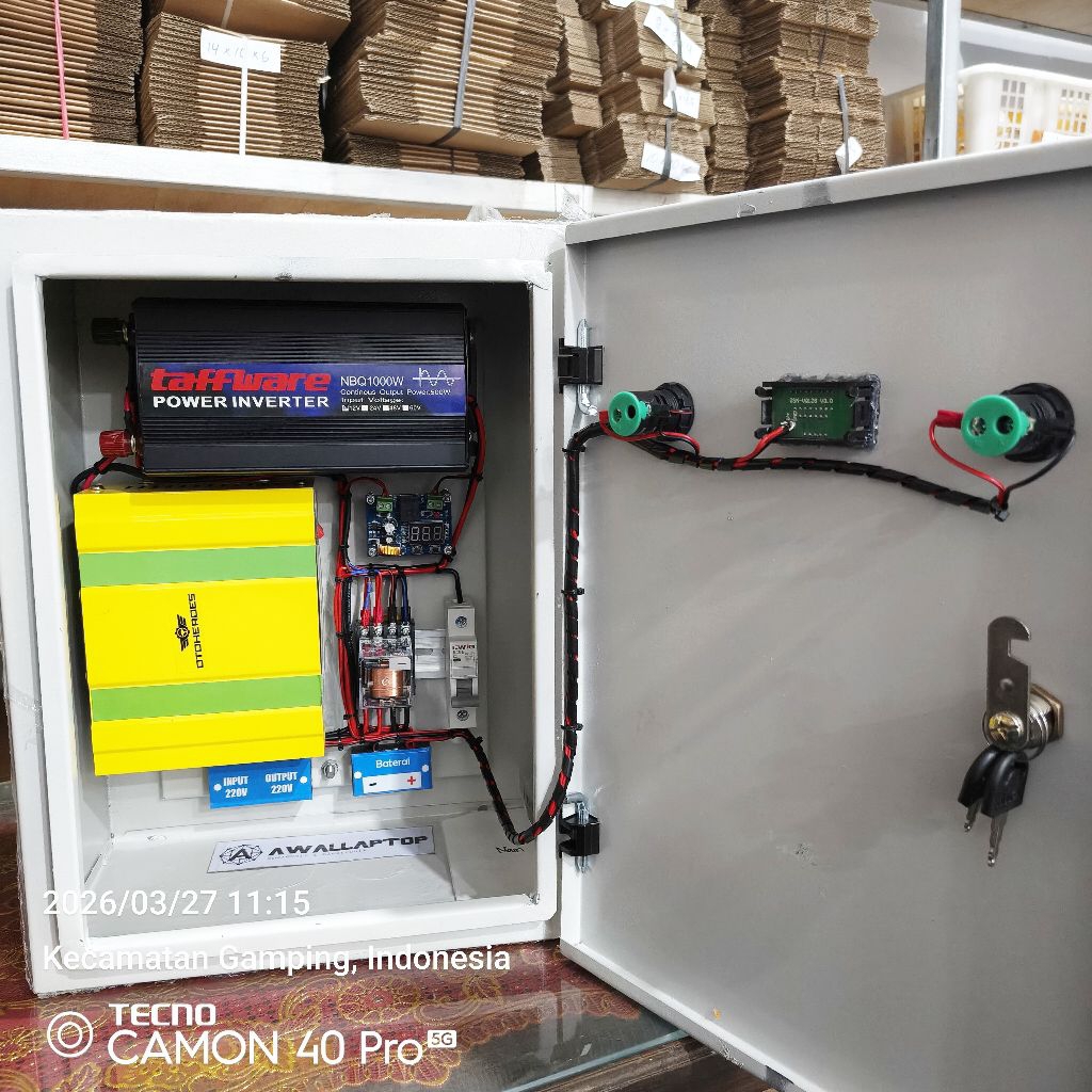 box panel backup 500w inverter PSW 1000w 12v to 220v otomatis