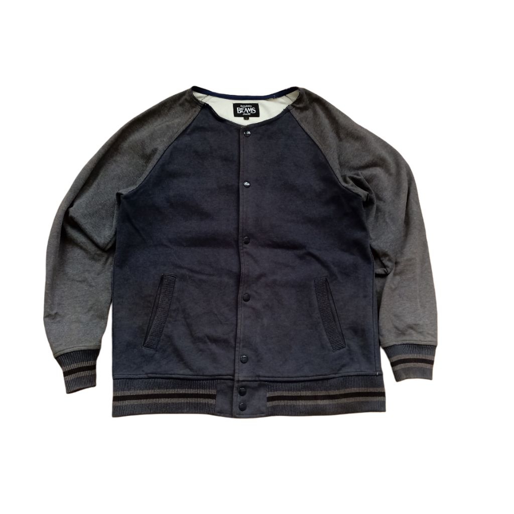 Beams collarless varsity jacket