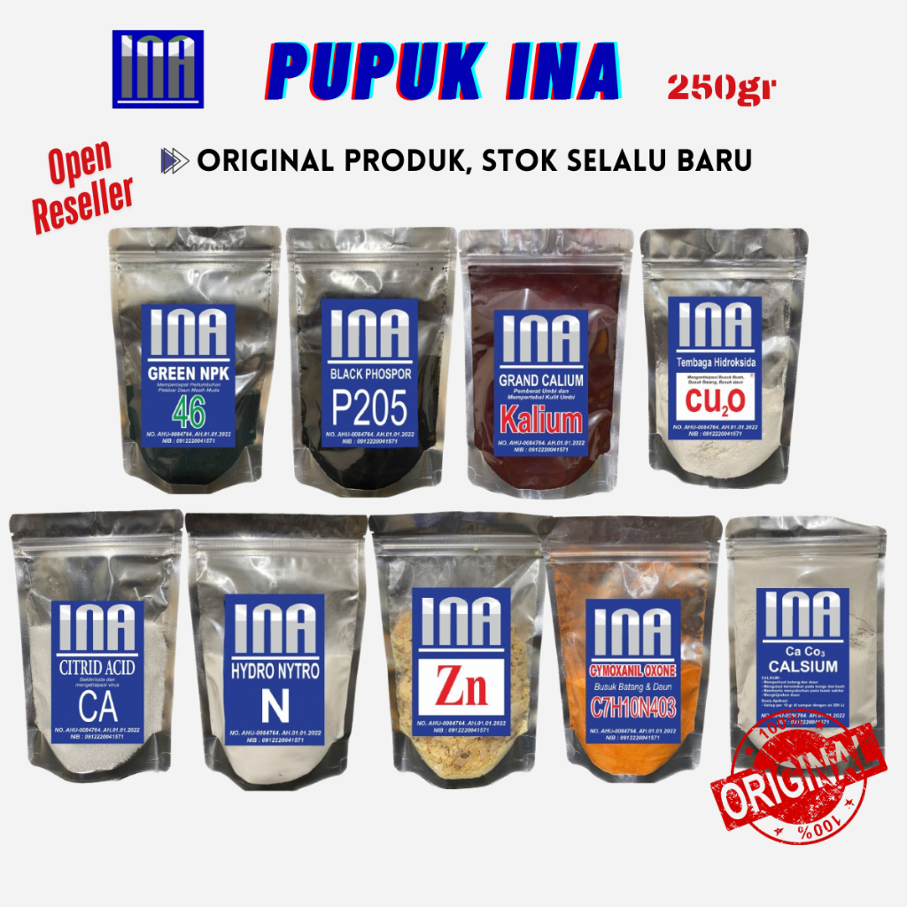 PUPUK INA ASLI STOK  BARU - 250gram | GREEN NPK, PHOSPOR, KALIUM, CA, CU2O, HYDRO, Zn, XIMOXANIL, CA