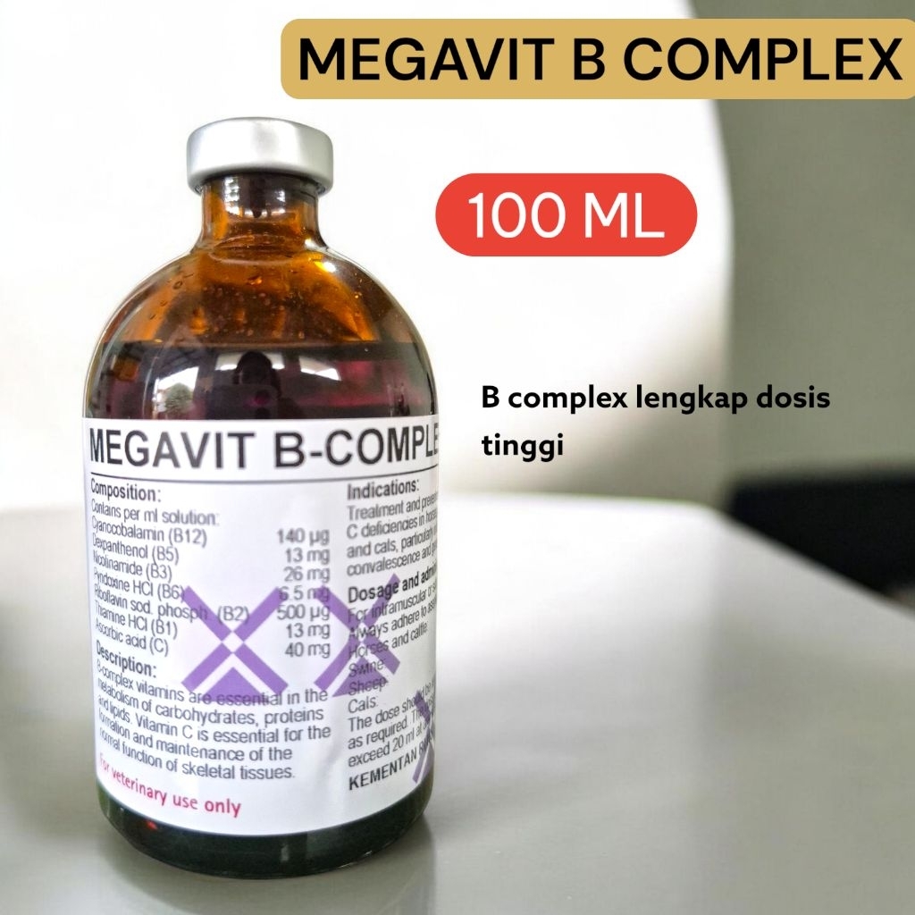 Megavit B Complex 100 ml / Vitamin B complex Lengkap Hewan Sapi Kambing Domba Ternak