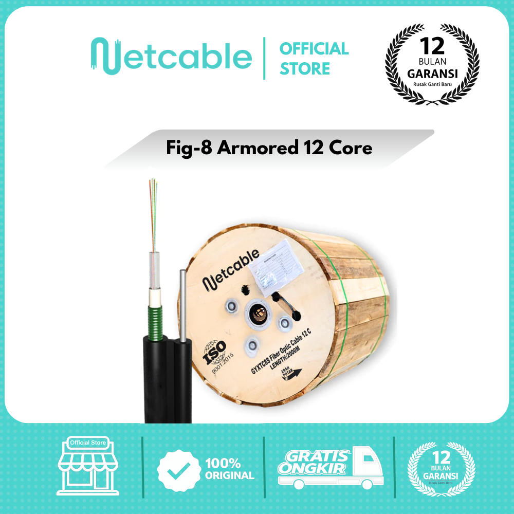 NETCABLE Kabel Fiber Optik Mini Fig8 12 Core Armored 2KM | Kabel FO Fig 8 Armored