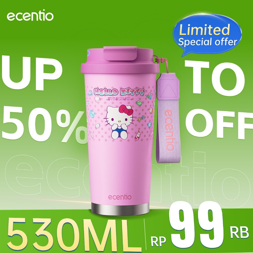 [Hello Kitty] ecentio tumbler minum ungu 530ml premium tahan dingin 24 jam botol stainless 316 porta
