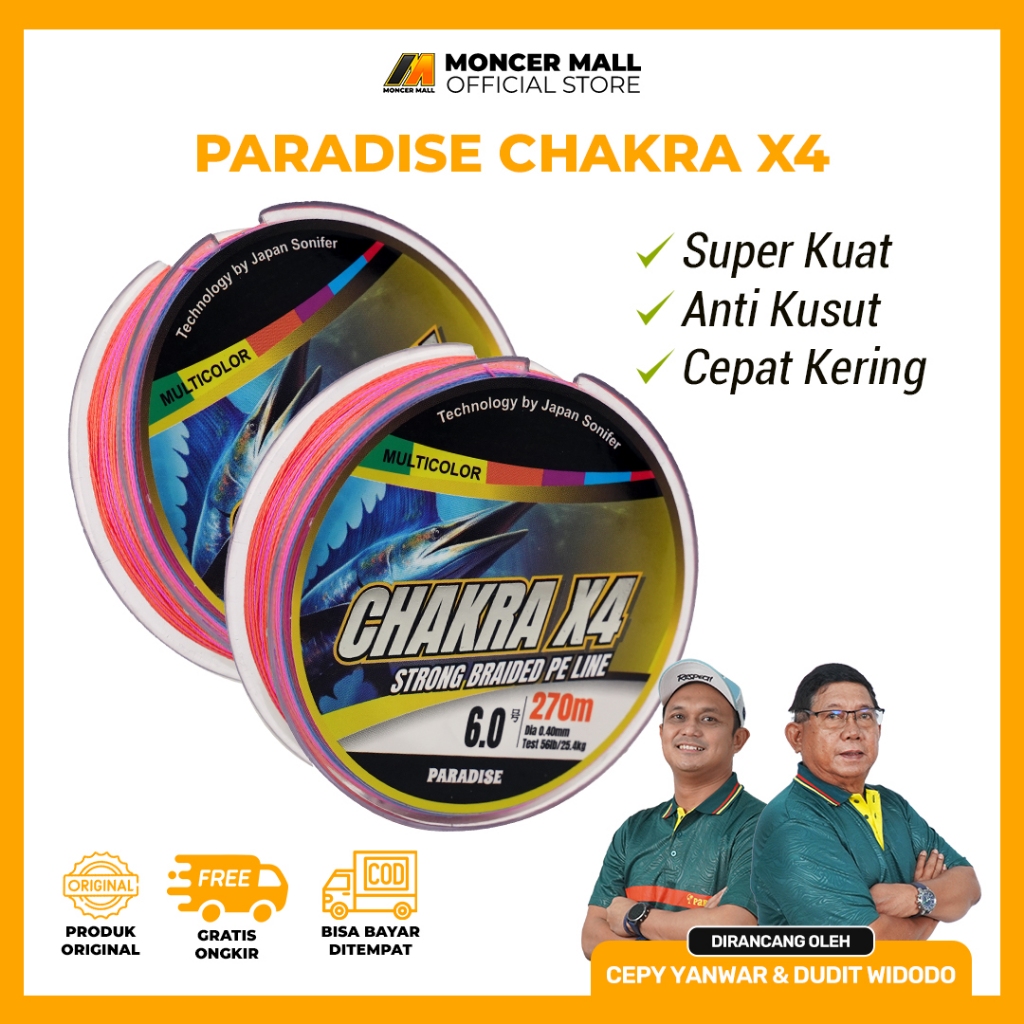 Senar PE Original Paradise Chakra X4 Multicolor 150–300m 4 Helai Super Kuat