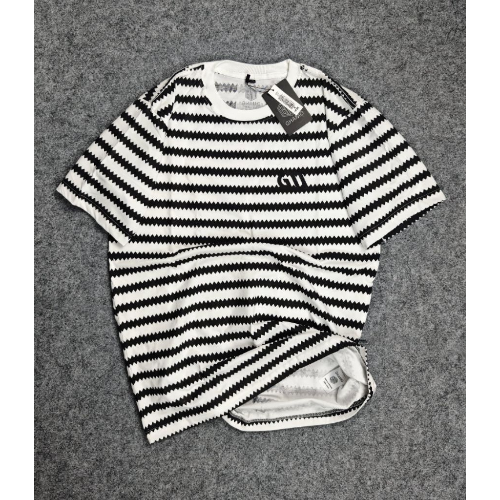 baju kaos pria motif garis baru salur - baju kaos hitam putih - kaos pria wanita lengan pendek - new