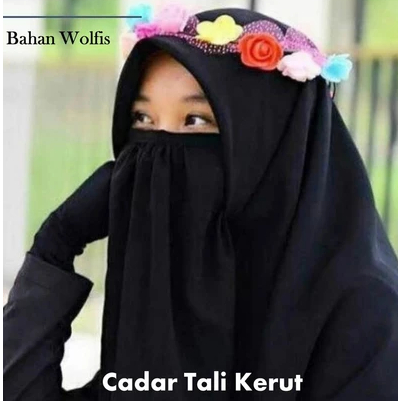 Cadar Tali Kerut Satu Layer Bahan Wolfis / Niqob Tali Rempel PRELOVED