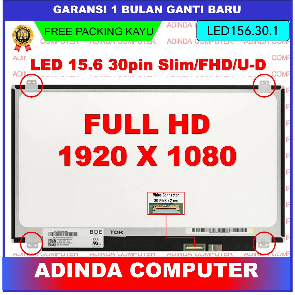 LCD LED 15 Inch 15.6 Inch 30 pin Slim Full HD AB