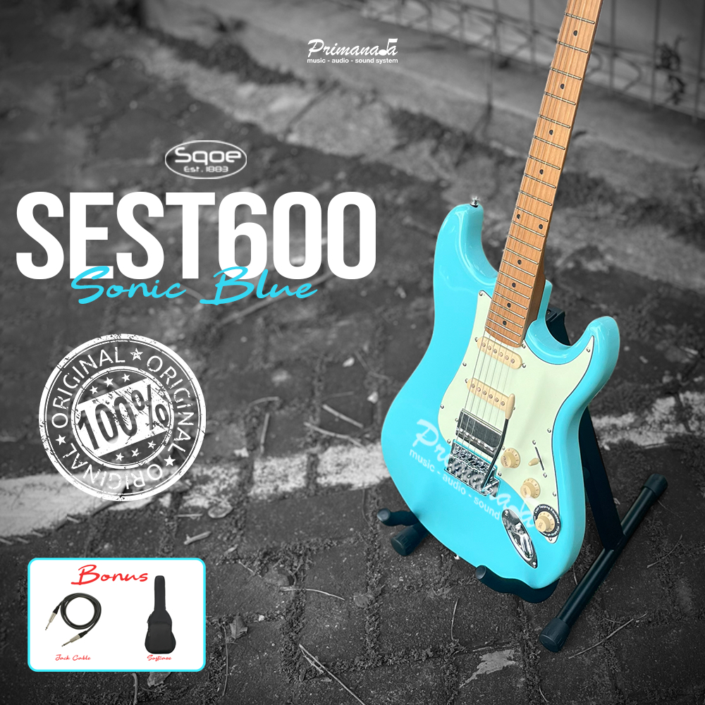 SQOE SEST600 Sonic Blue Gitar Elektrik SEST 600 Guitar Listrik Roasted Maple