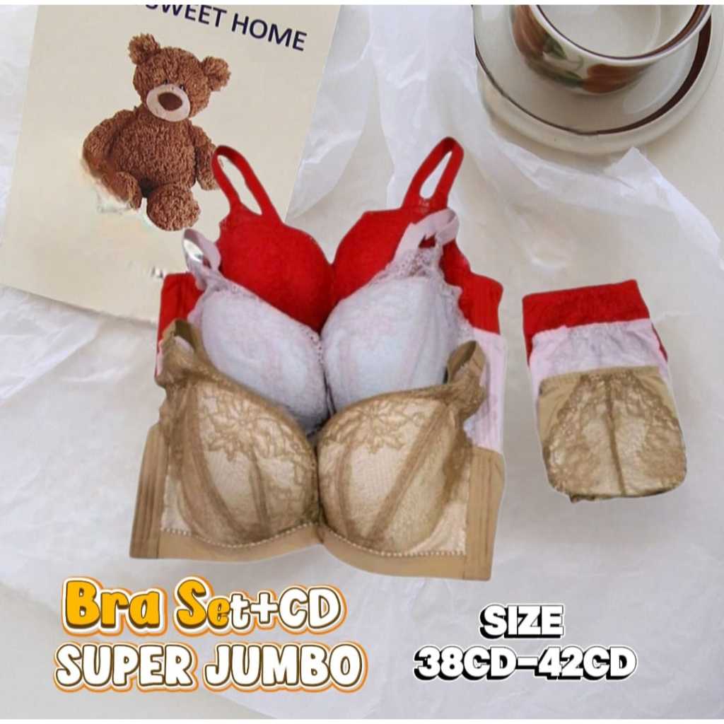 Bra wanita set + CD  ISI 1PCS  SUPER  Jumbo Kawat Busa Tipis Bra Penutup Lemak  Cup C to D | PD Besa