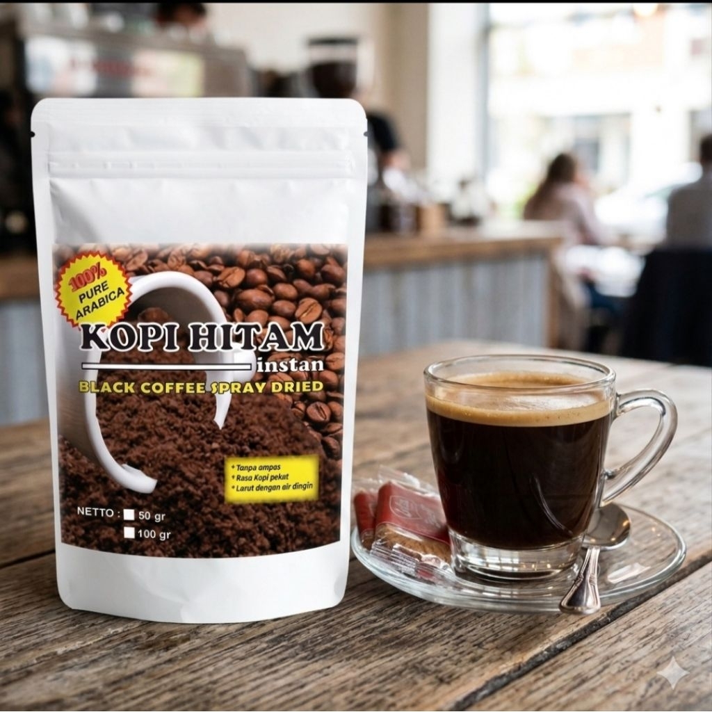 Kopi Arabica Hitam Instan Tanpa Ampas-Larut Air Dingin