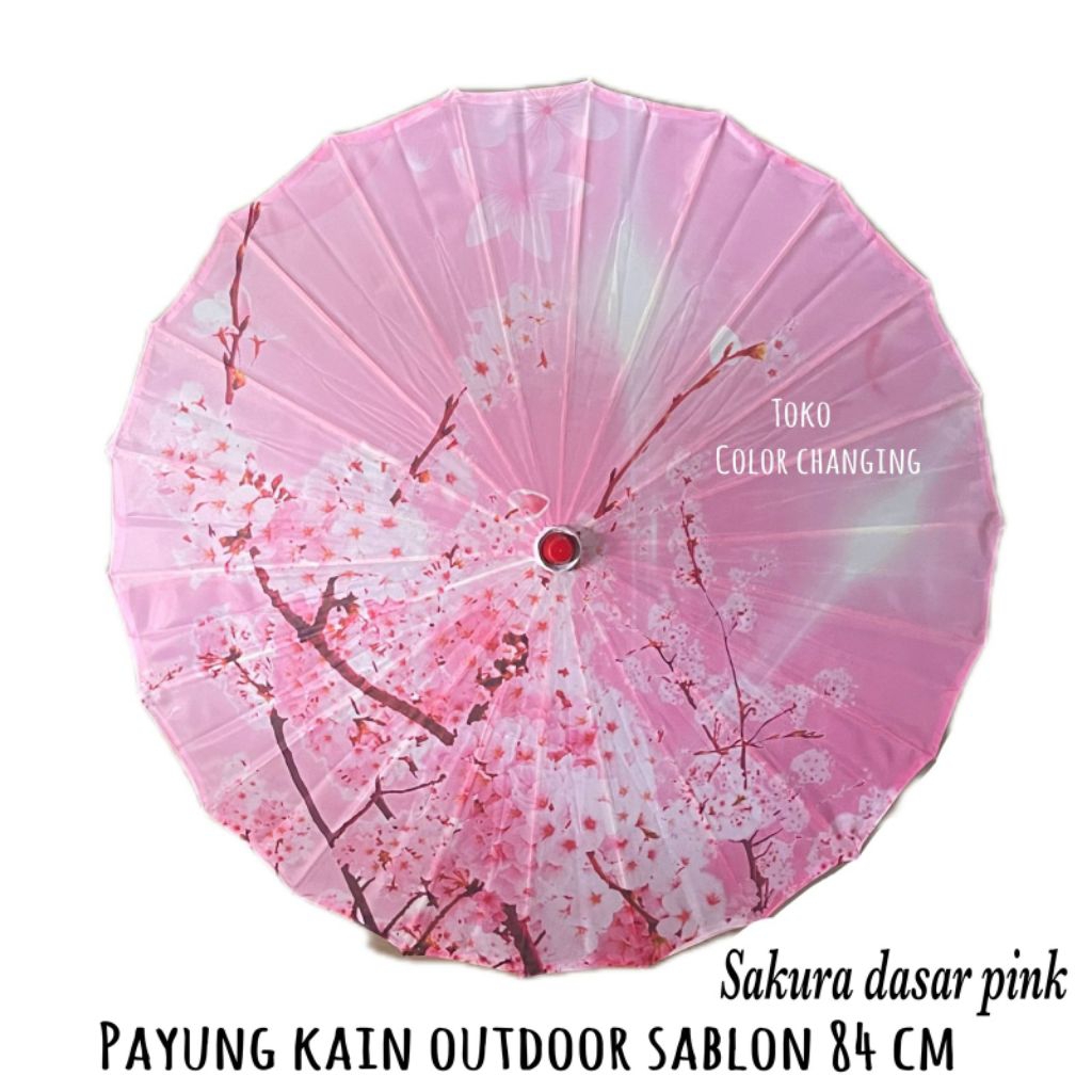 payung sablon kain besar 84 cm outdoor Sakura dasar Pink jepang oriental