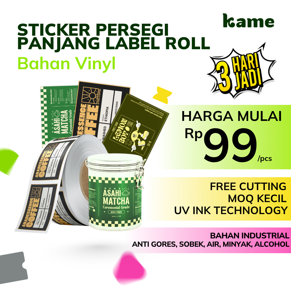 Cetak Stiker Label Roll UV INK Bahan Vinyl | Stiker Roll Custom Anti Air | Stiker Cutting Kiss Cut |