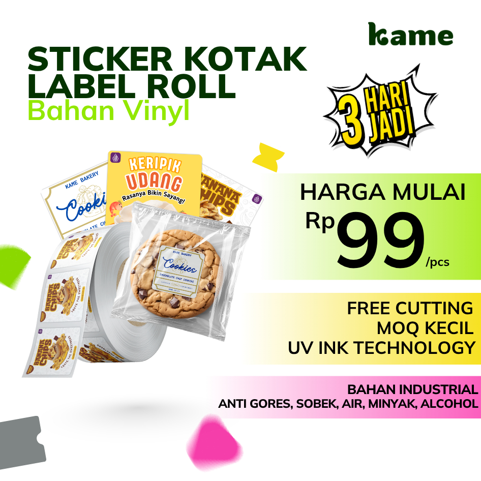 Cetak Stiker Label Roll UV INK Vinyl | Stiker Roll Custom Kotak VInyl | Stiker Cutting Kiss Cut | St