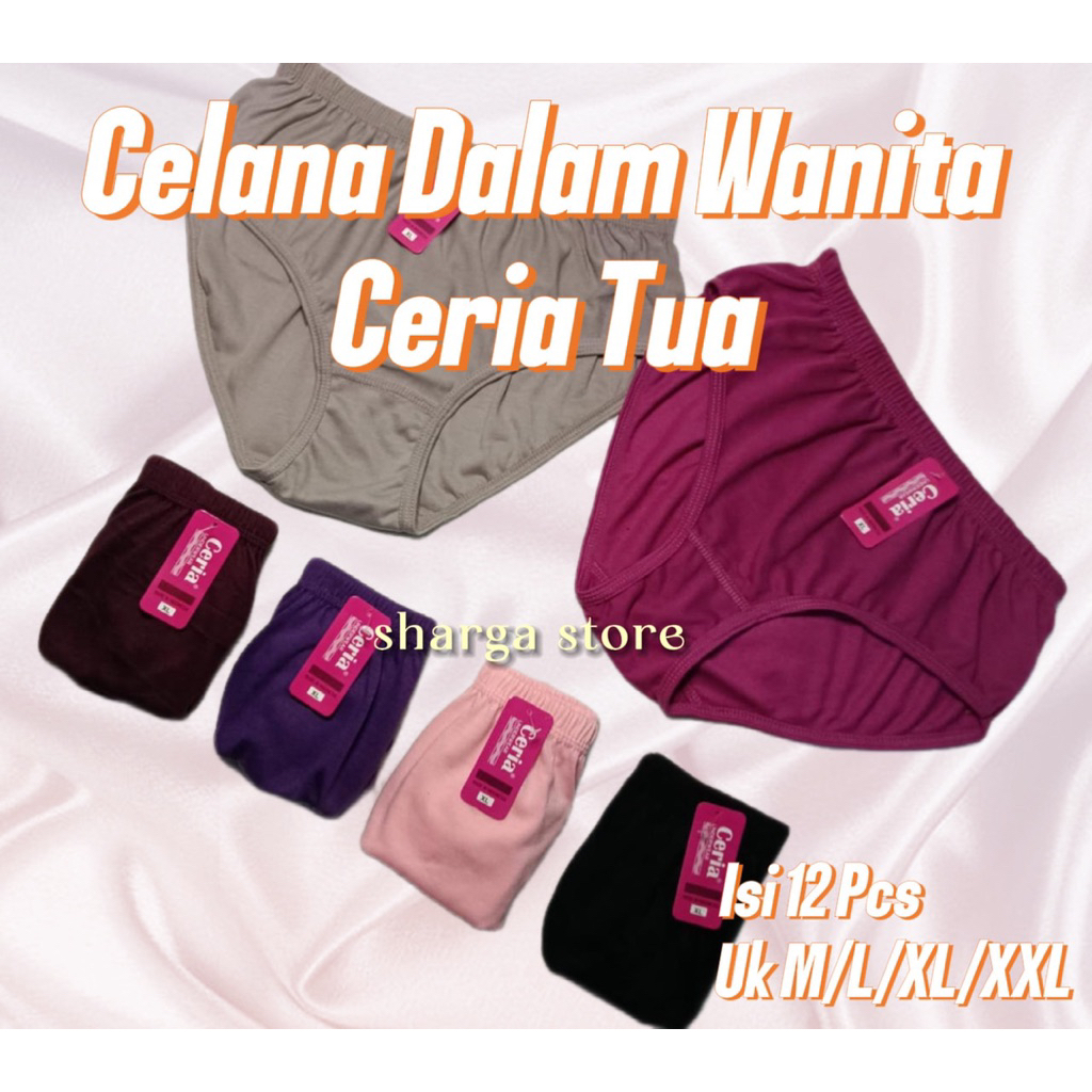 12 PCS CELANA DALAM WANITA CERIA TUA TEBAL LEMBUT MURAH