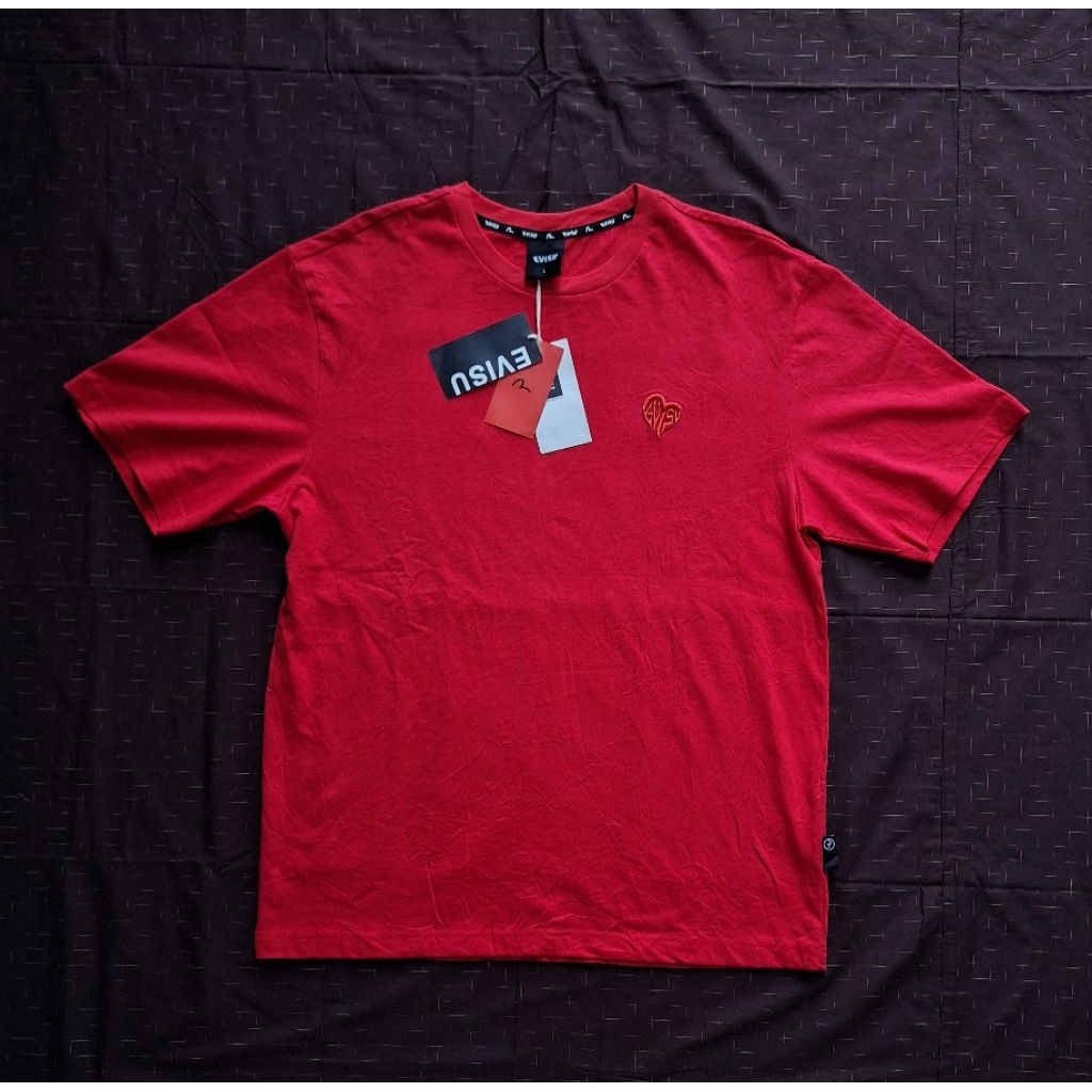 EVISU HEART EMBROIDERY LOOSE FIT SHORT SLEEVE T-SHIRT, RED, EU5UTS924-RED (SEV70) SIZE M-L