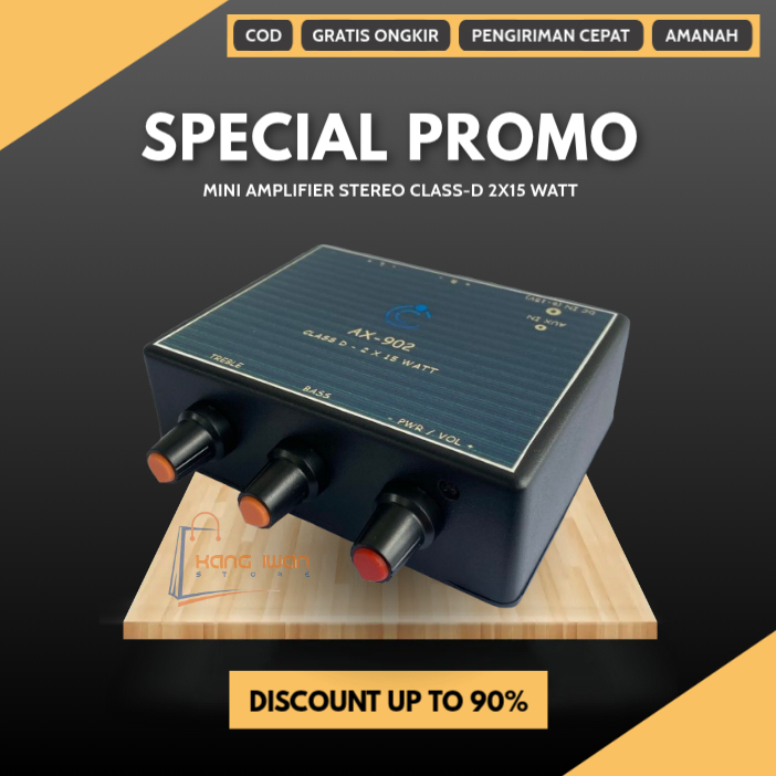 3 Tone Control Power Ampli Mini 2 Channel 12 Volt DC Amplifier Rumah Aux-In Siap Pakai AX-902
