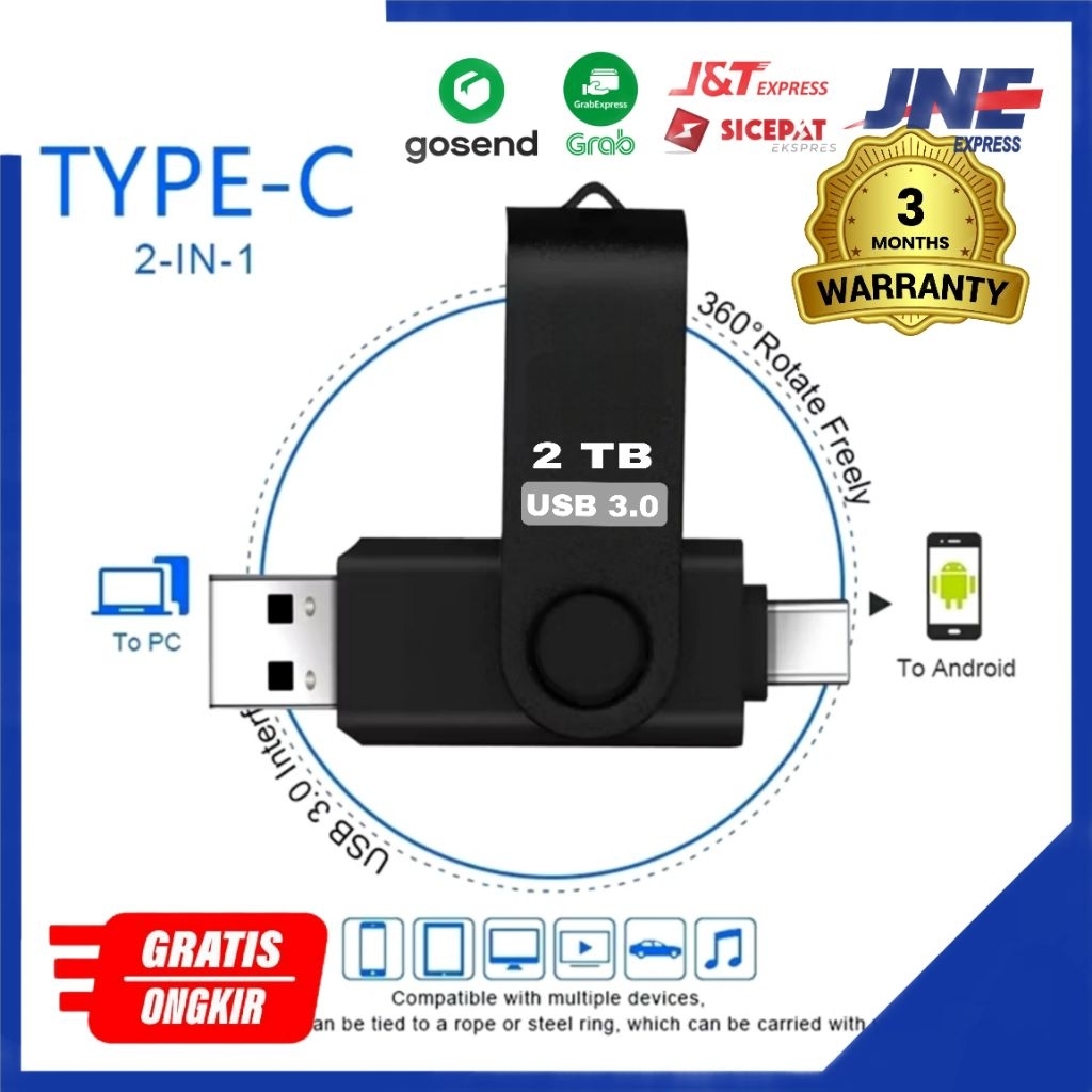 Flashdisk OTG 2in1 Android Type-C + USB 3.0 1TB 2TB – Untuk HP & Laptop / Memory Stick OTG Kecepatan