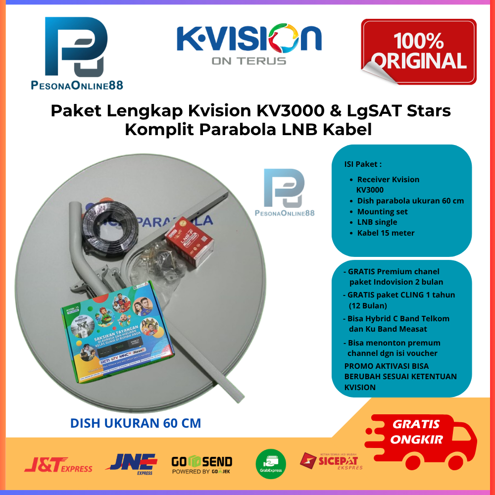 Paket Lengkap Kvision Bromo C2000 & LgSAT Stars Komplit Set Parabola 60 cm