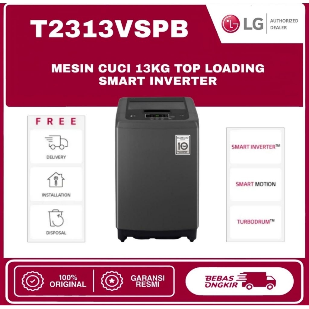 MESIN CUCI LG 1TABUNG T2313VSPB TOP LOADING LG 13KG