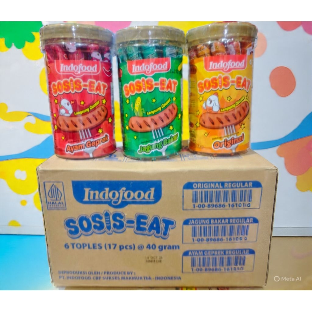 [1 karton isi 6toples×17pcs×40g] Indofood Sosis , Original/Ayam Geprek/Jagung bakar- Siap Santap, Ta