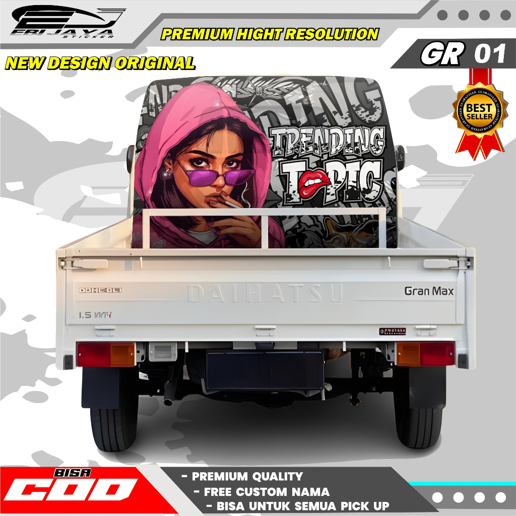 GR 01 - STIKER DECAL BELAKANG KABIN STIKER GEGERAN MOBIL PICK UP APV L300 TRAGA CARRY