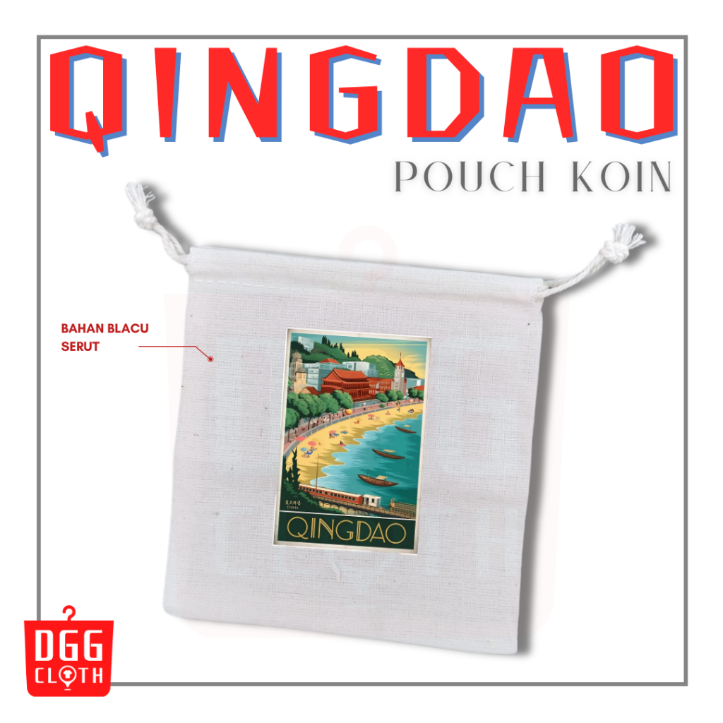 DGGCloth Pouch Koin Souvenir Qingdao Dompet Koin Oleh Oleh China Bahan Blacu Tali Serut Type 3