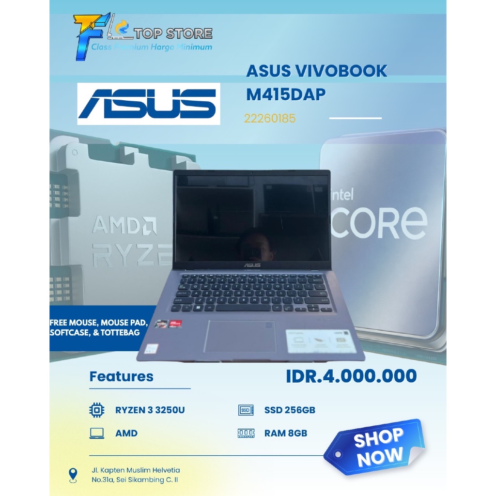 LAPTOP ASUS VIVOBOOK M415DAP AMD RYZEN 3 3250U SSD 256/8GB