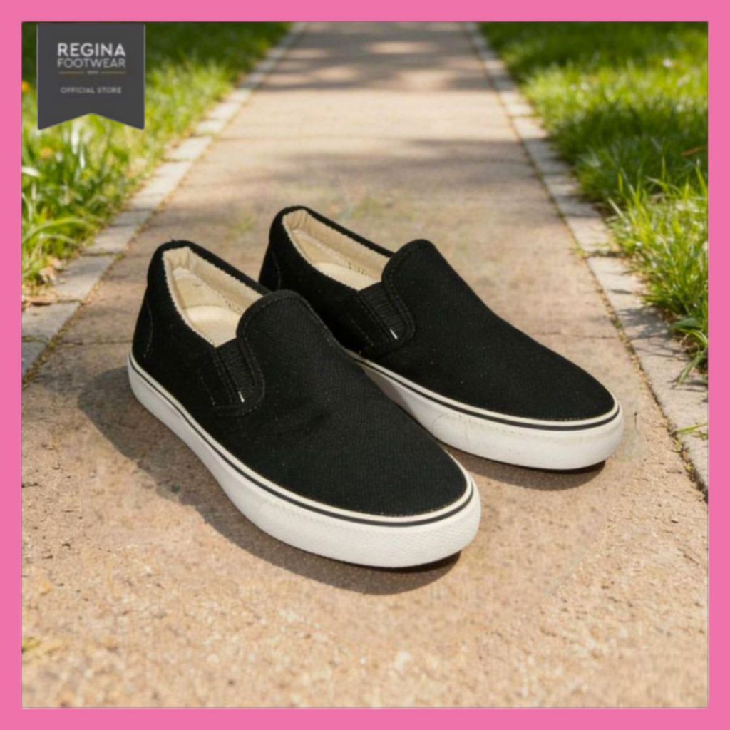 Sepatu Regina Footwear FASTER Superstar Slip On Sepatu Kanvas/Sepatu Sekolah Hitam Size 37