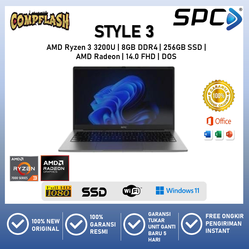 SPC STYLE 3 RYZEN 3 3200 8GB 256GB 14.0FHD IPS BLIT DOS