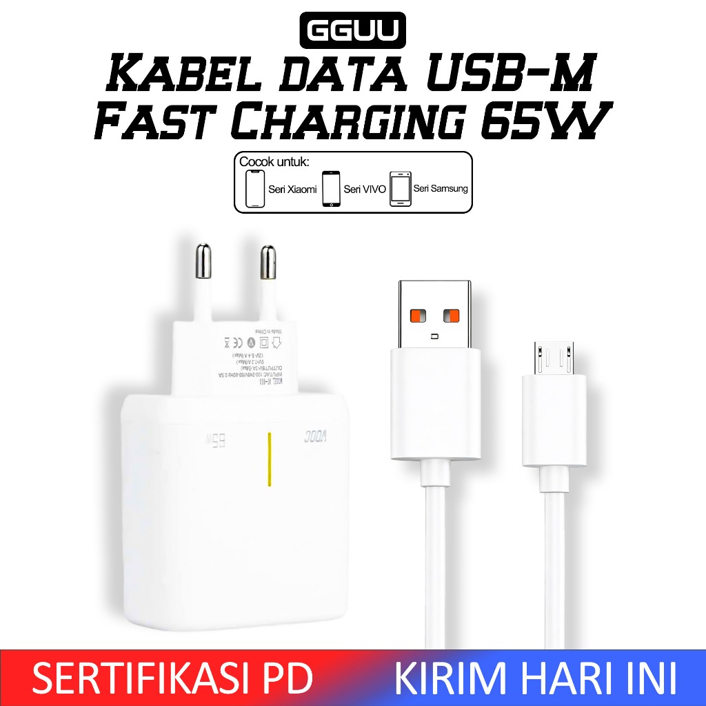 GGUU - Charger GaN 65W Bonus Kabel Micro-USB | Cas Cepat Tanpa Overheat, Performa Optimal untuk HP &