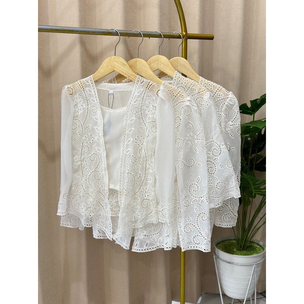 KEBAYA BORDIR ANAK PUTIH TULANG MOTIF SULUR