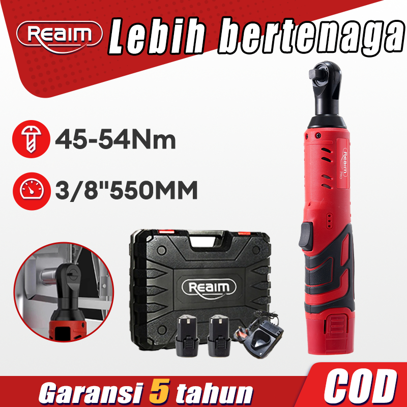 Reaim Kunci Angin Ratchet 3/8" Kunci Ratchet dengan Output Torsi Maksimal 90N.m Kunci Pas Ratchet