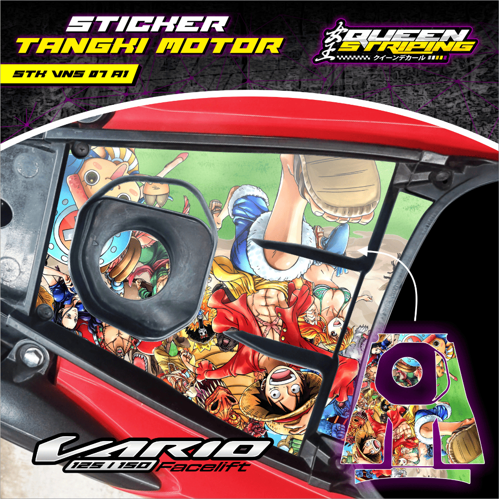 STIKER TENGKI MOTOR VARIO NEW- DESAIN ONE PIECE LUCU KEREN - SUDAH CUTTING BISA CUSTOM - STK-VNS