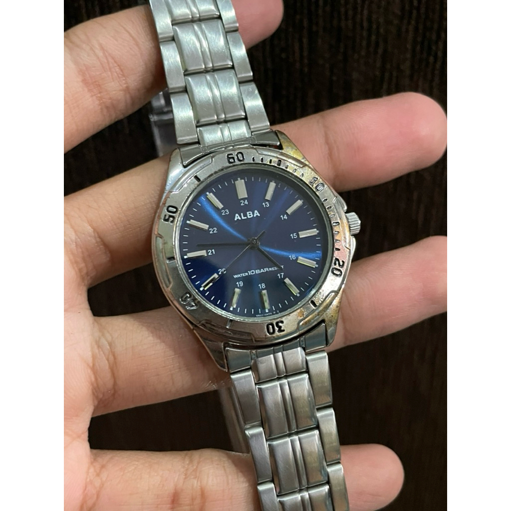 Jam Tangan Alba Diver Blue Sunburst Dial Black Hands(Mesin Gantian)