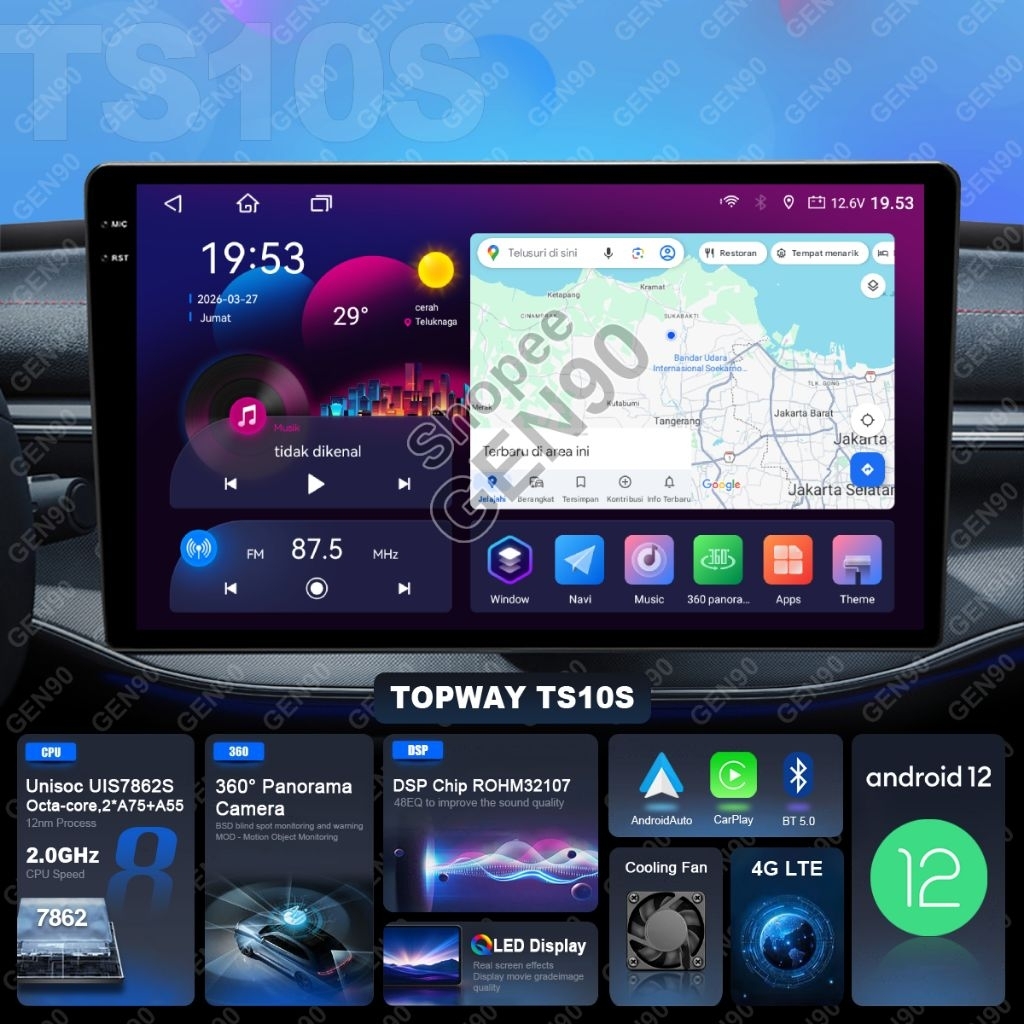 Head Unit Android TOPWAY TS10S Octa Core QLED 4G LTE DSP 360 UIS7862S TS10