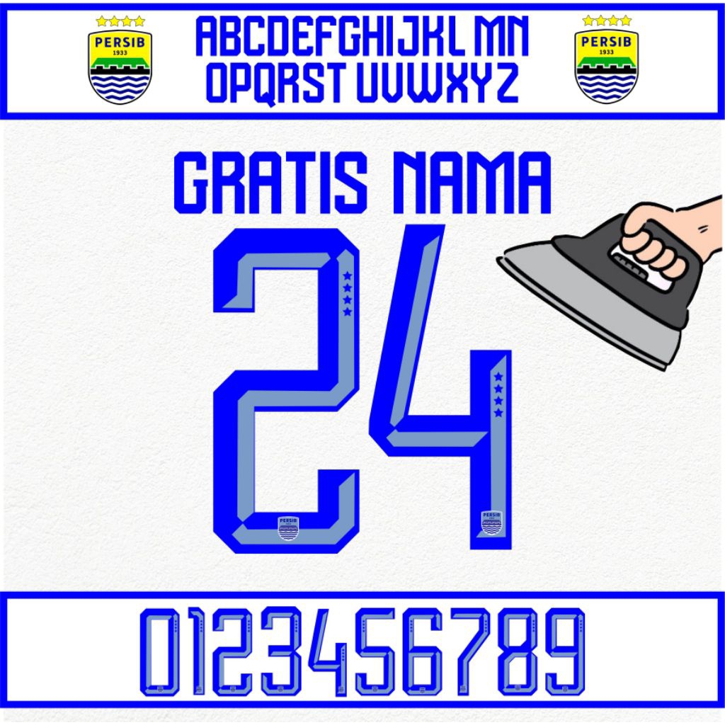 Sablon nama dan no punggung sablon setrika dtf | Font persib