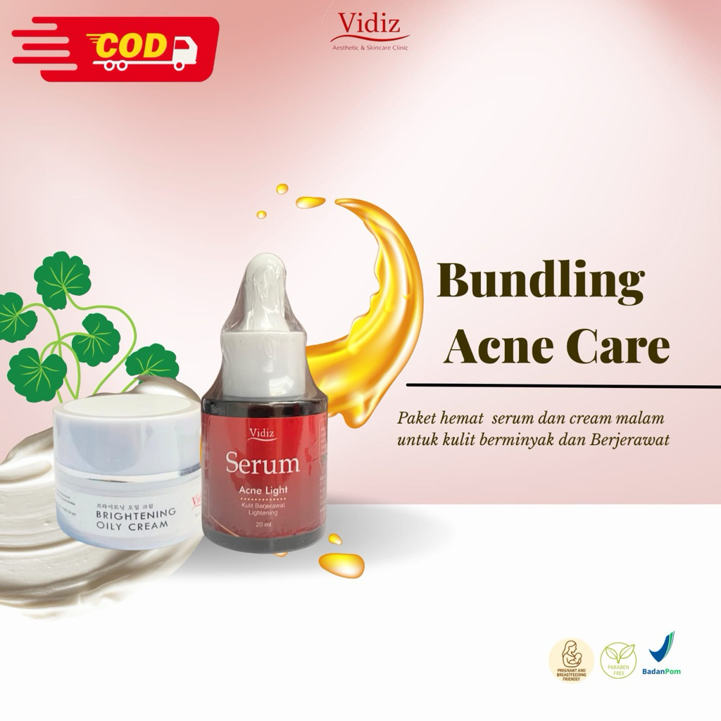 Vidiz Double Nutrisi Brightening Oily Cream 10gr & Serum Acne Light For Acne Skin