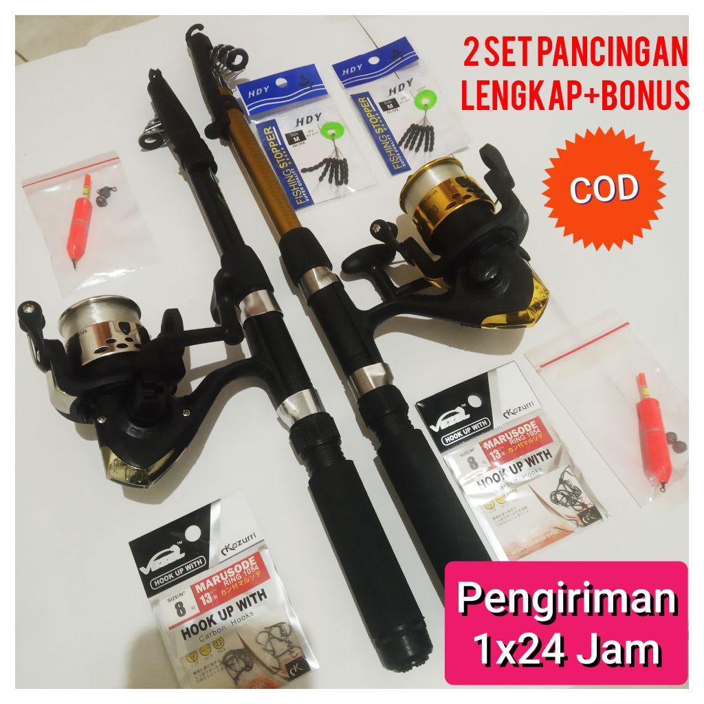 Pancingan 2 Set LENGKAP REEL SHAKIRA 200 6Ball Bearing SUDAH ADA SENARAI + JORAN PANJANG 150CM, bonu