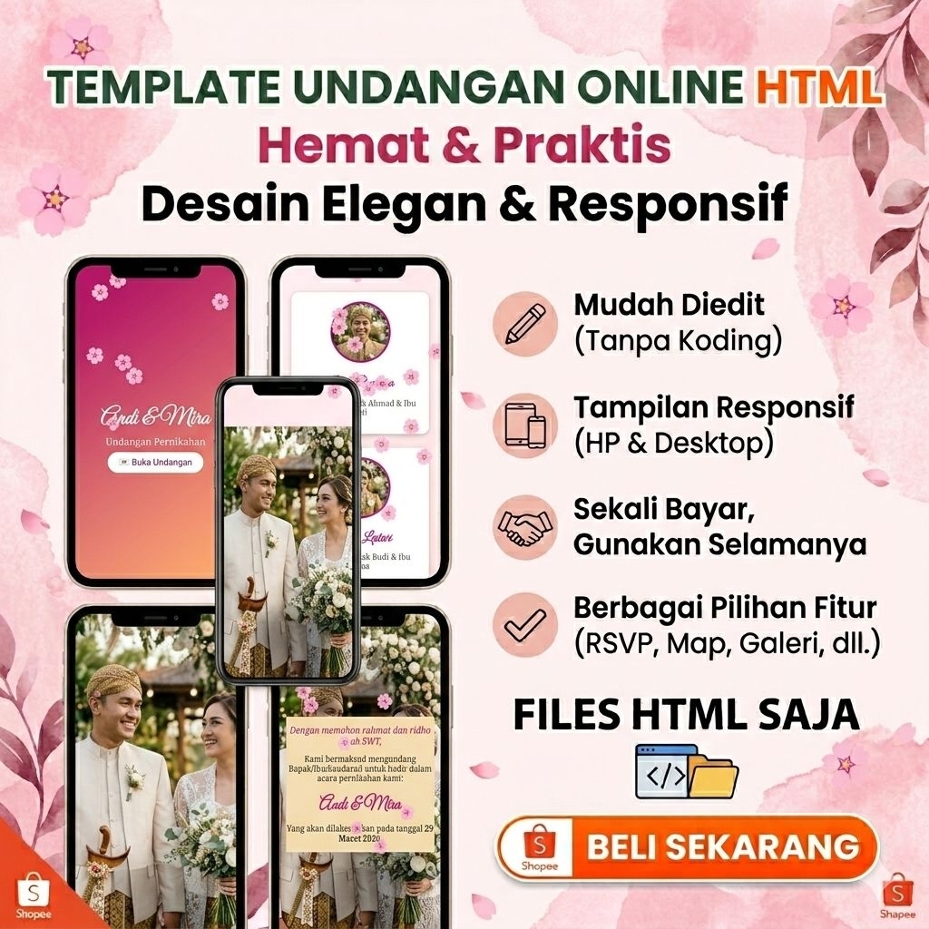 Template Undangan Digital Pernikahan HTML Interaktif - Musik, Countdown, RSVP