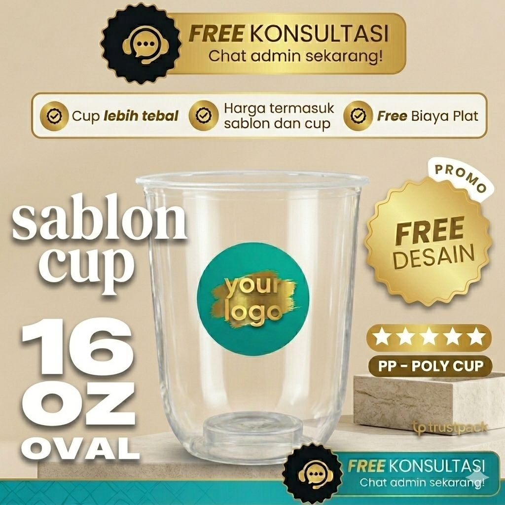 Sablon Custom Gelas / Cup Plastik STARINDO oval 16oz 8gr