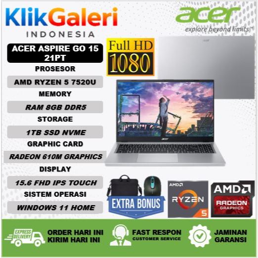 Laptop Editing Touchscreen ACER ASPIRE GO 15-21PT AMD RYZEN 5 7520U 15.6" fhd touch Win 11 oriiginal